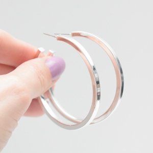 Thin Bright Silver Open Hoop Earrings